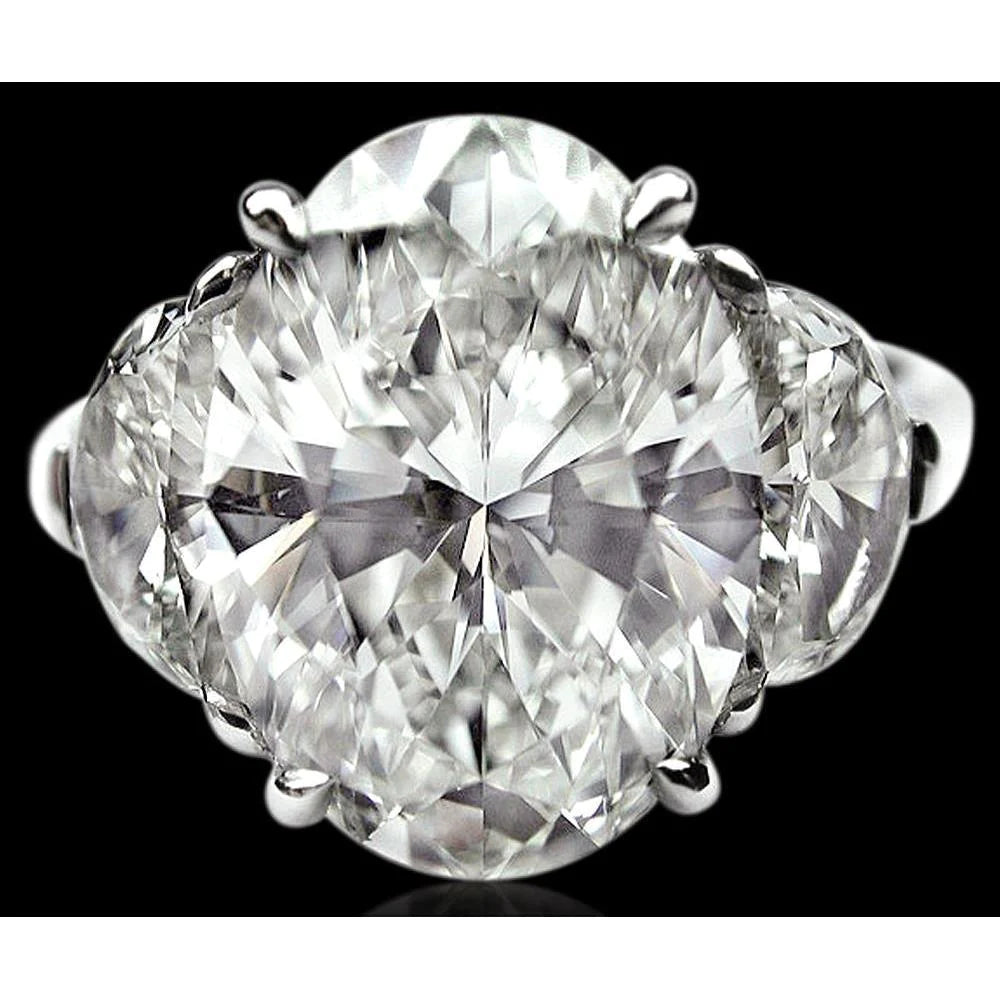 9 Carats Oval Real Diamonds Three Stone Wedding Ring White Gold 14K