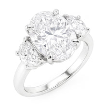 9 Carats Oval Real Natural Earth Mined Diamonds Three Stone Wedding Ring White Gold 14K