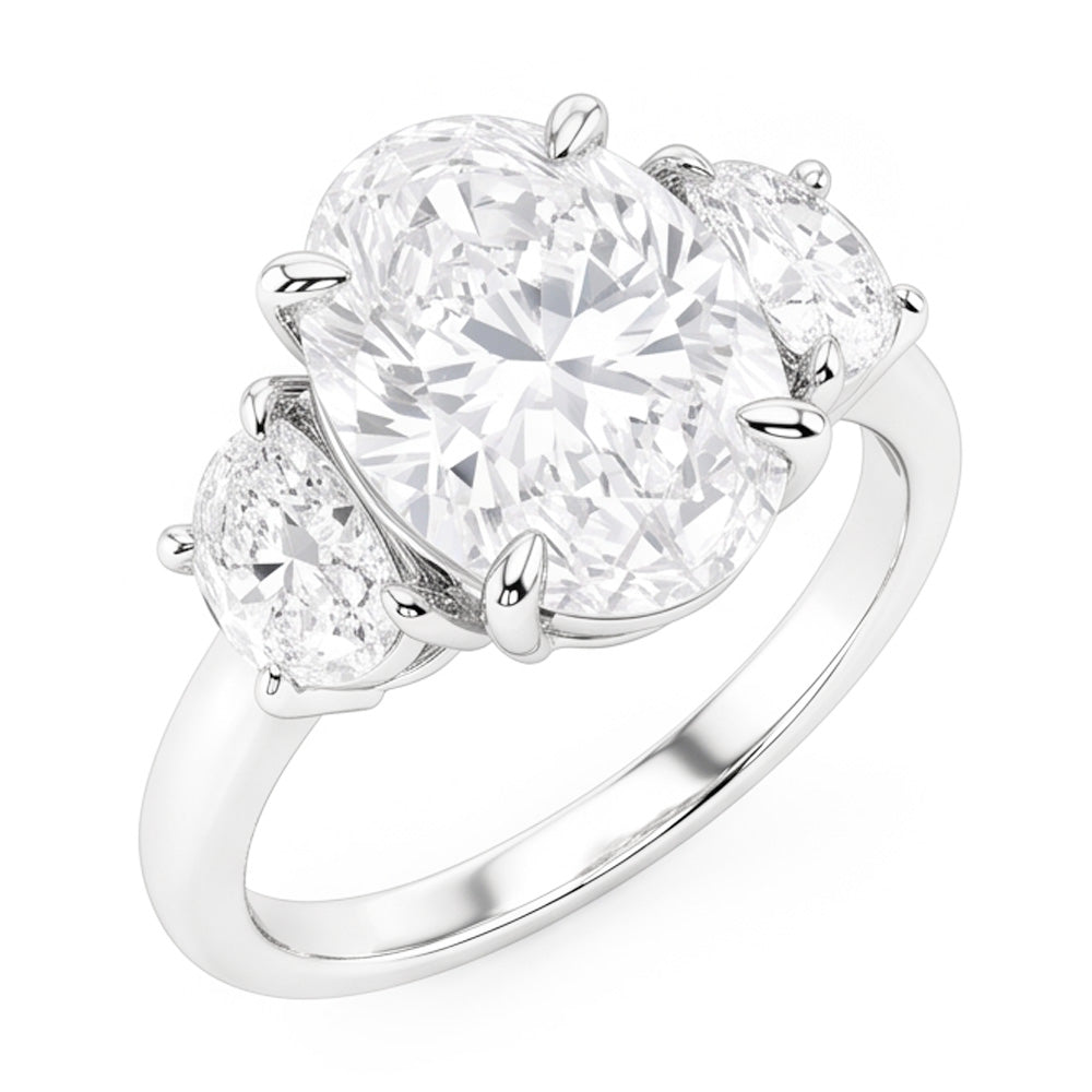 9 Carats Oval Real Natural Earth Mined Diamonds Three Stone Wedding Ring White Gold 14K