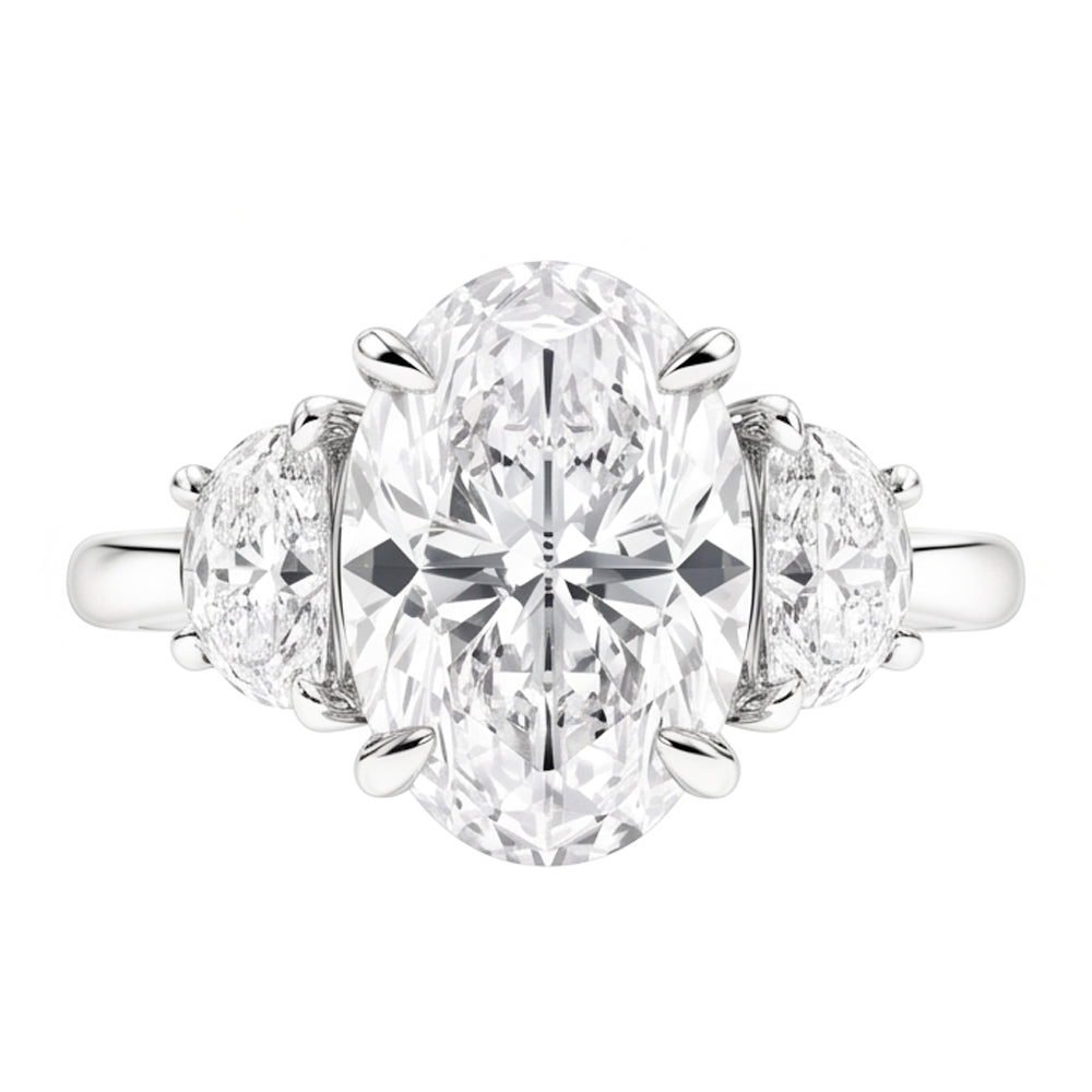9 Carats Oval Real Natural Earth Mined Diamonds Three Stone Wedding Ring White Gold 14K