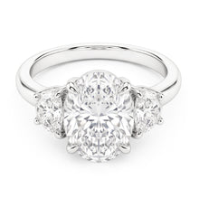 9 Carats Oval Real Natural Earth Mined Diamonds Three Stone Wedding Ring White Gold 14K