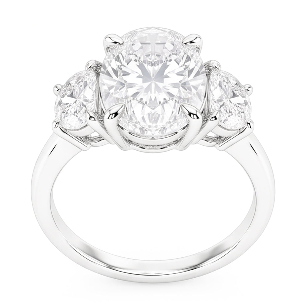 9 Carats Oval Real Natural Earth Mined Diamonds Three Stone Wedding Ring White Gold 14K