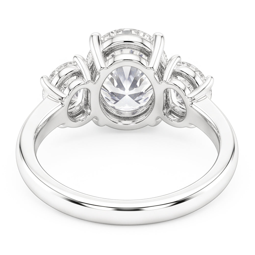 9 Carats Oval Real Natural Earth Mined Diamonds Three Stone Wedding Ring White Gold 14K