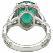 9 Carats Pear Cut Green Emerald Natural Earth Mined Diamond Engagement Ring White Gold 14K