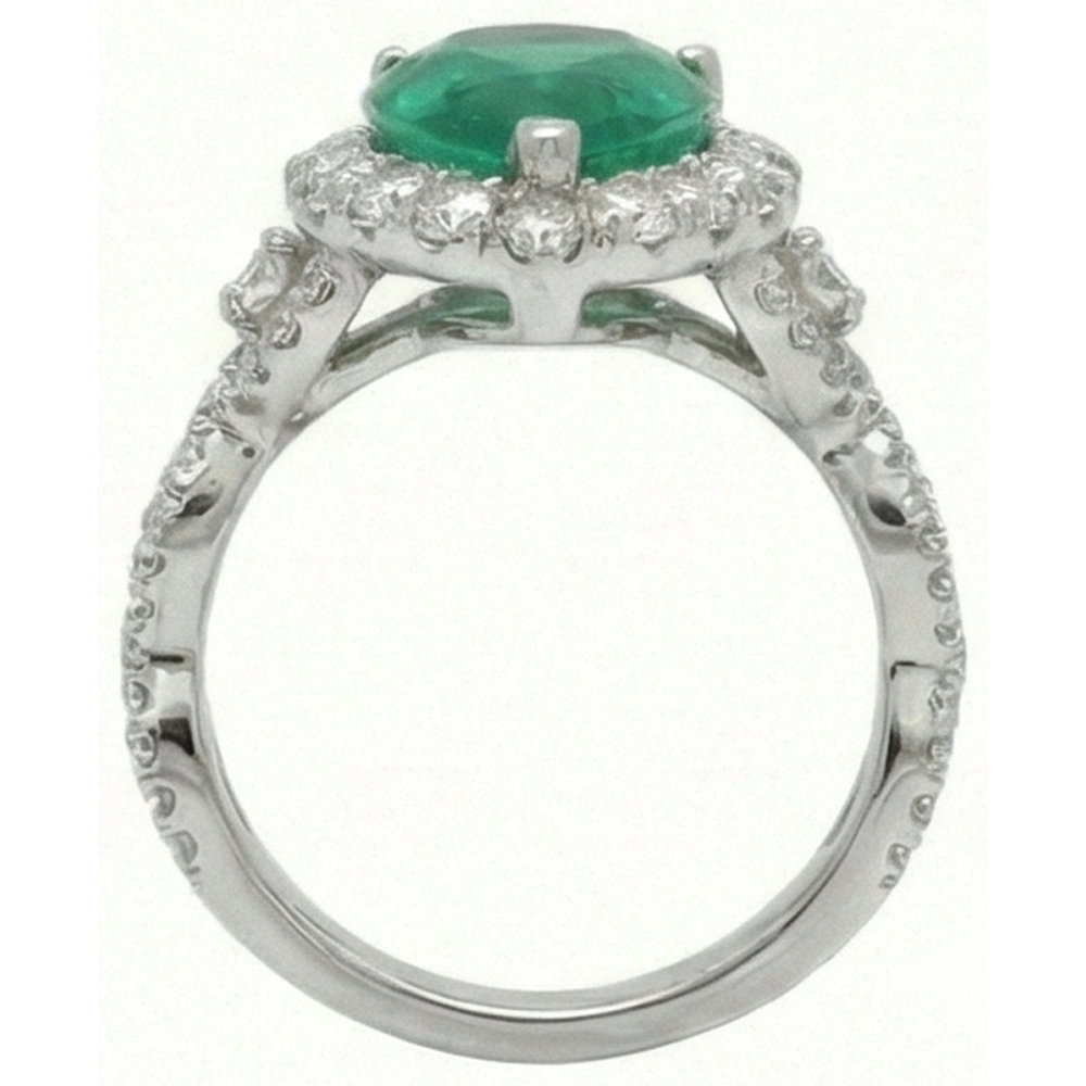 9 Carats Pear Cut Green Emerald Natural Earth Mined Diamond Engagement Ring White Gold 14K