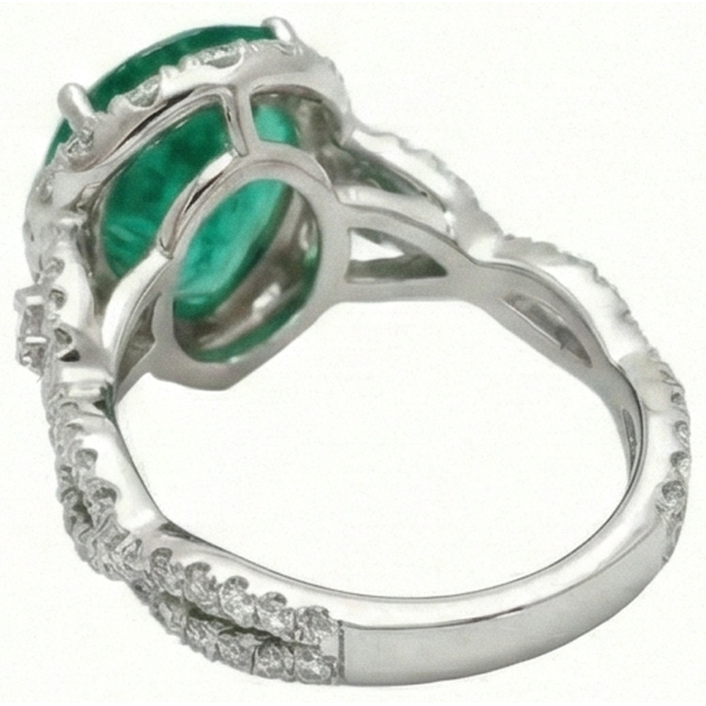 9 Carats Pear Cut Green Emerald Natural Earth Mined Diamond Engagement Ring White Gold 14K