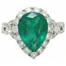 9 Carats Pear Cut Green Emerald Natural Earth Mined Diamond Engagement Ring White Gold 14K