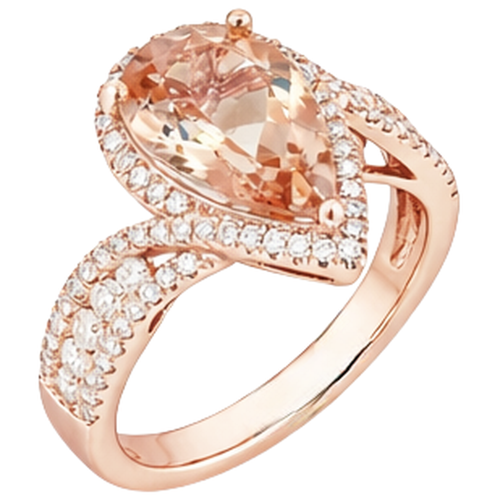 9 Carats Pear Morganite With Round Natural Earth Mined Diamonds Ring 14K Rose Gold