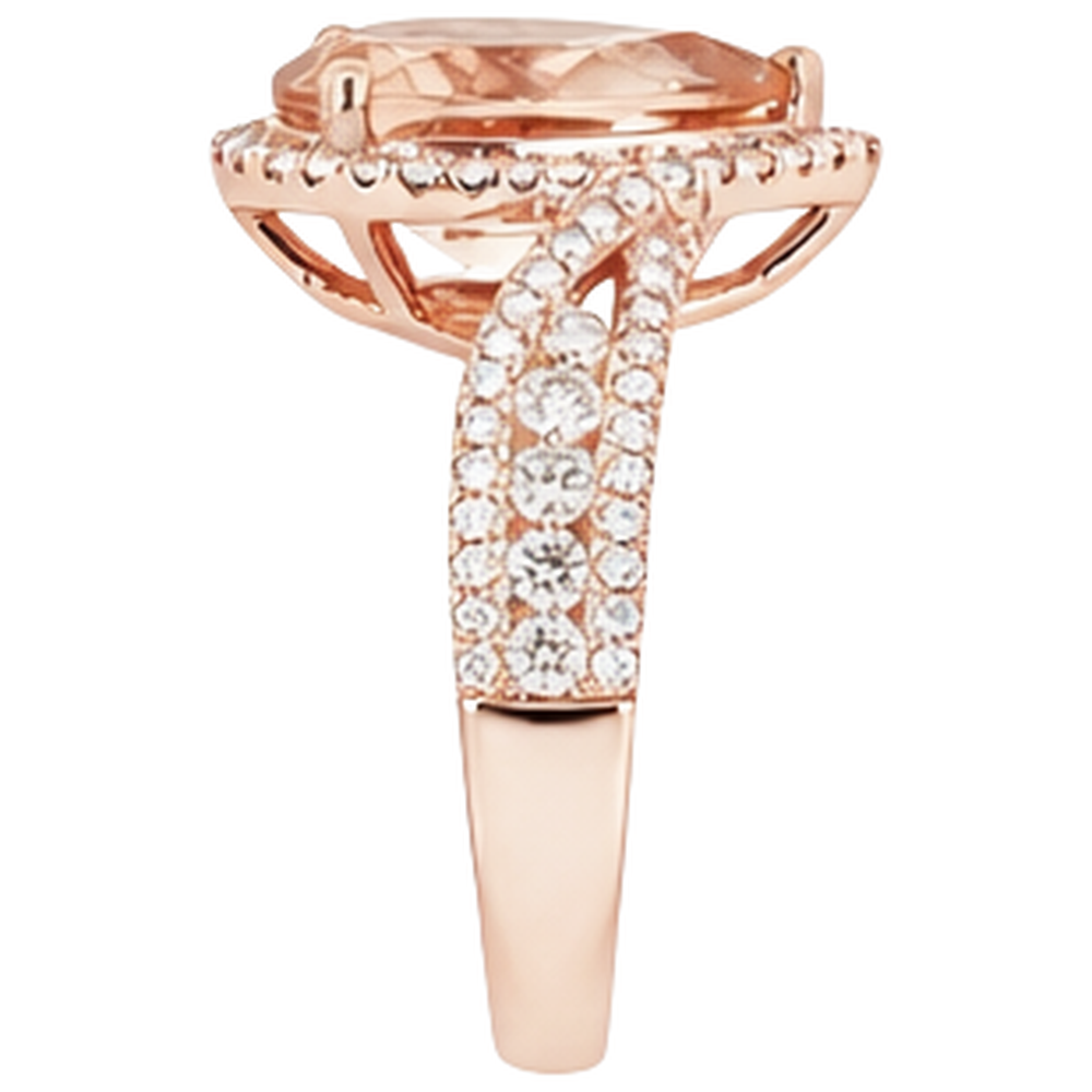 9 Carats Pear Morganite With Round Natural Earth Mined Diamonds Ring 14K Rose Gold