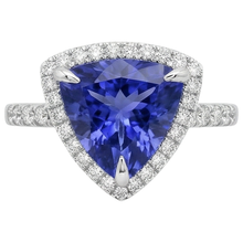 9 Carats Trillion Shape Tanzanite With Round Natural Earth Mined Diamonds Ring White Gold
