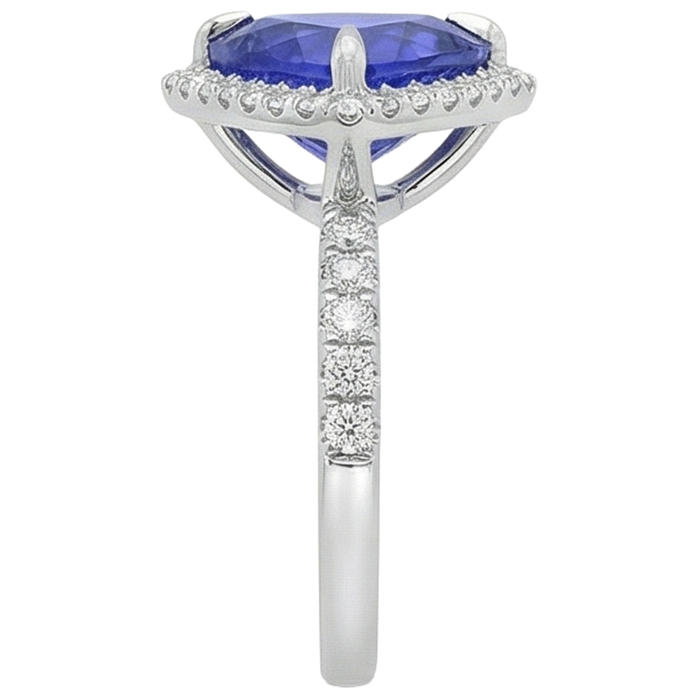 9 Carats Trillion Shape Tanzanite With Round Natural Earth Mined Diamonds Ring White Gold
