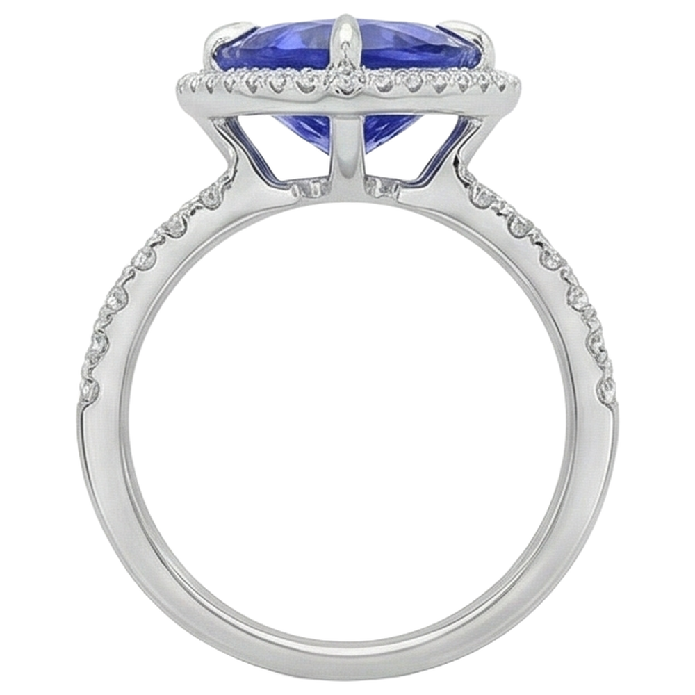 9 Carats Trillion Shape Tanzanite With Round Natural Earth Mined Diamonds Ring White Gold