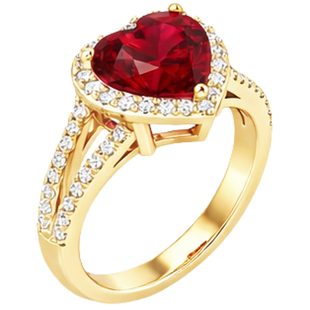 9 Ct Beautiful Heart Shape Ruby And Natural Earth Mined DIAMOND ( NOT LAB GROWN ) Ring Yellow Gold