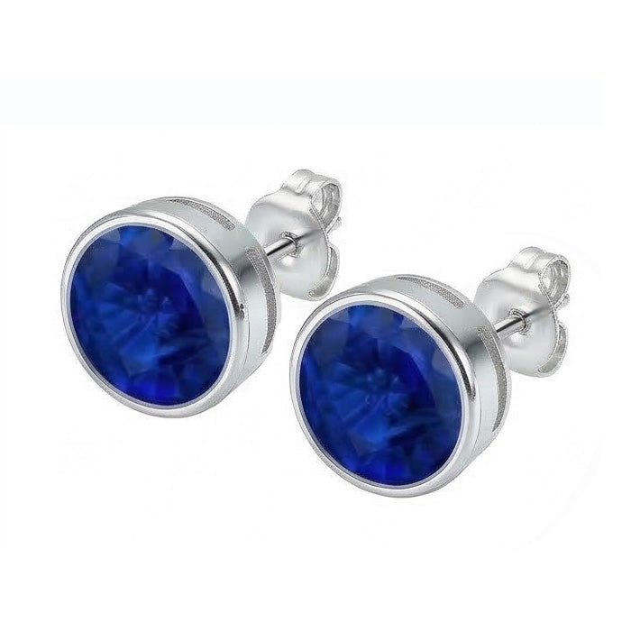 9 Ct Big Blue Round Cut Sapphire Gemstone Stud Earring White Gold