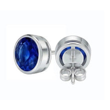 9 Ct Big Blue Round Cut Sapphire Gemstone Stud Earring White Gold