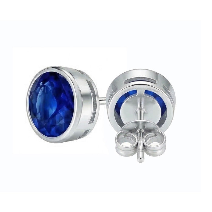 9 Ct Big Blue Round Cut Sapphire Gemstone Stud Earring White Gold