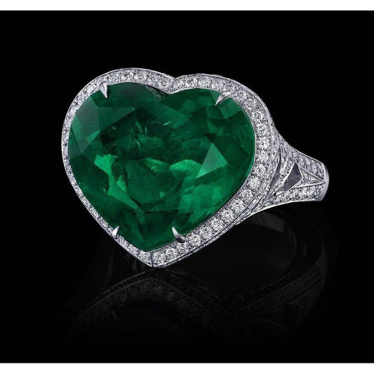 9 Ct Heart Cut Green Emerald And Diamond Wedding Ring White Gold 14K