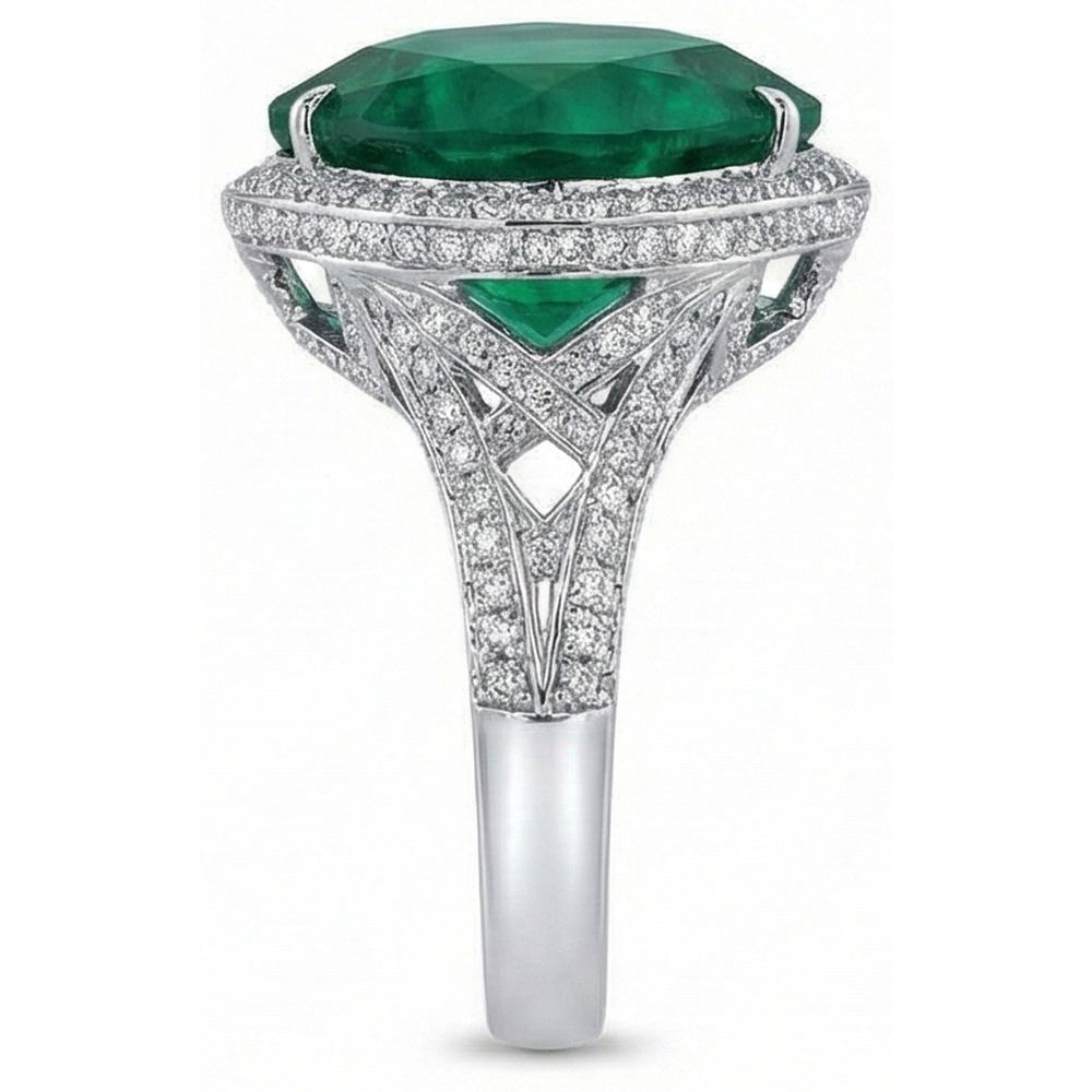 9 Ct Heart Cut Green Emerald And Natural Earth Mined Diamond Wedding Ring White Gold 14K