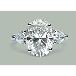 9 Ct Oval Real Diamonds Three Stone Pear Engagement Ring