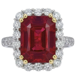 9 Ct Red Cushion Shape Ruby Natural Earth Mined Diamond Wedding Ring Two Tone Gold 14K