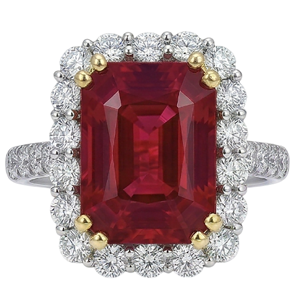 9 Ct Red Cushion Shape Ruby Natural Earth Mined Diamond Wedding Ring Two Tone Gold 14K