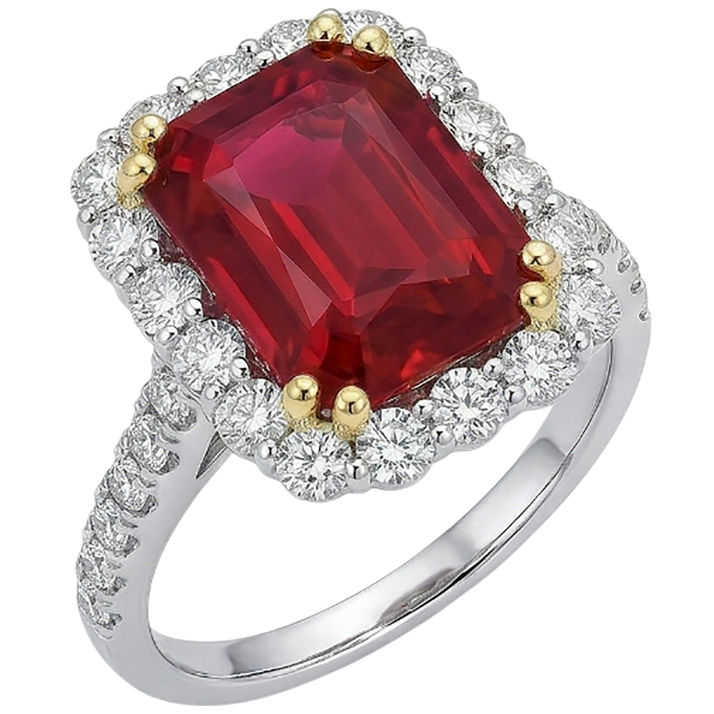 9 Ct Red Cushion Shape Ruby Natural Earth Mined Diamond Wedding Ring Two Tone Gold 14K