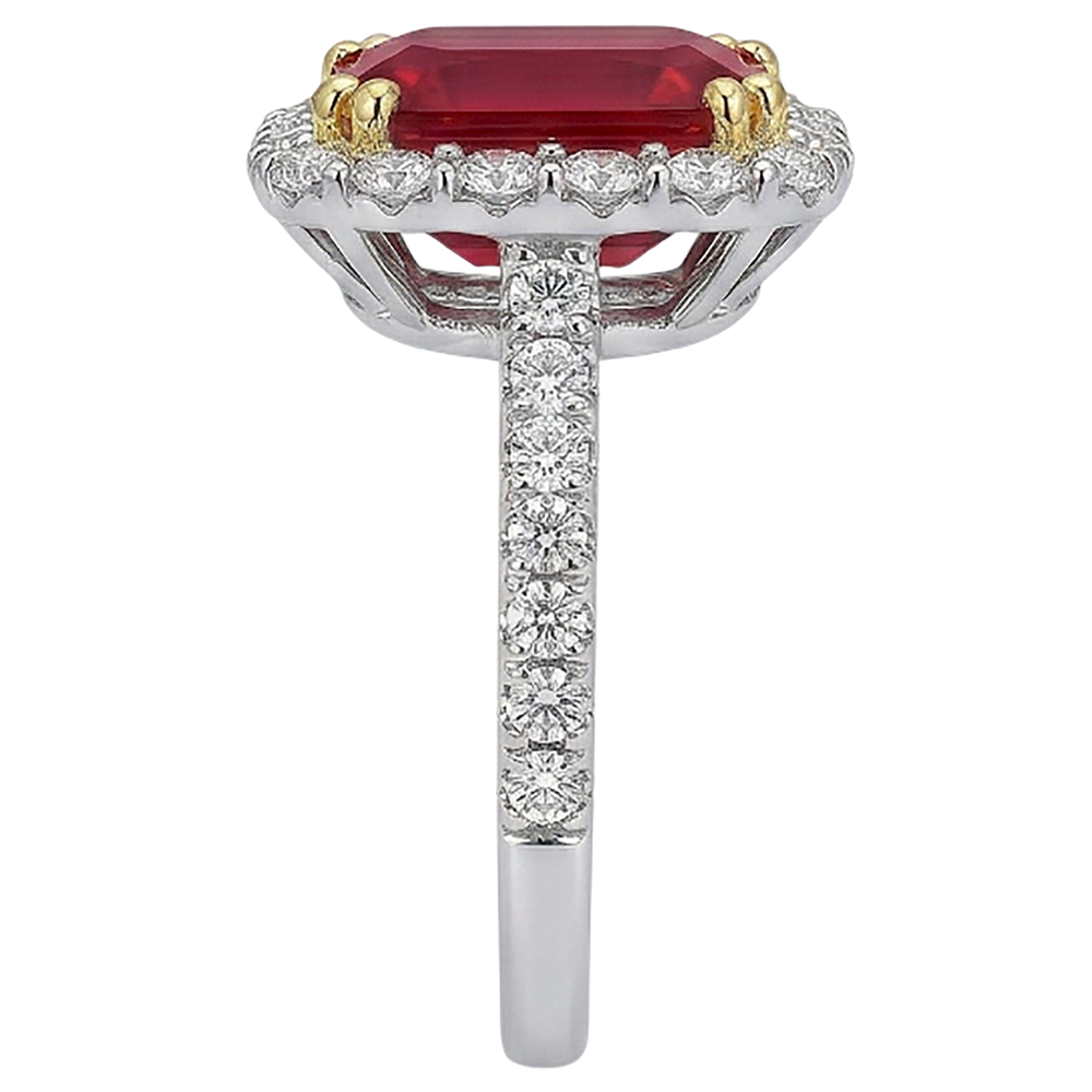 9 Ct Red Cushion Shape Ruby Natural Earth Mined Diamond Wedding Ring Two Tone Gold 14K