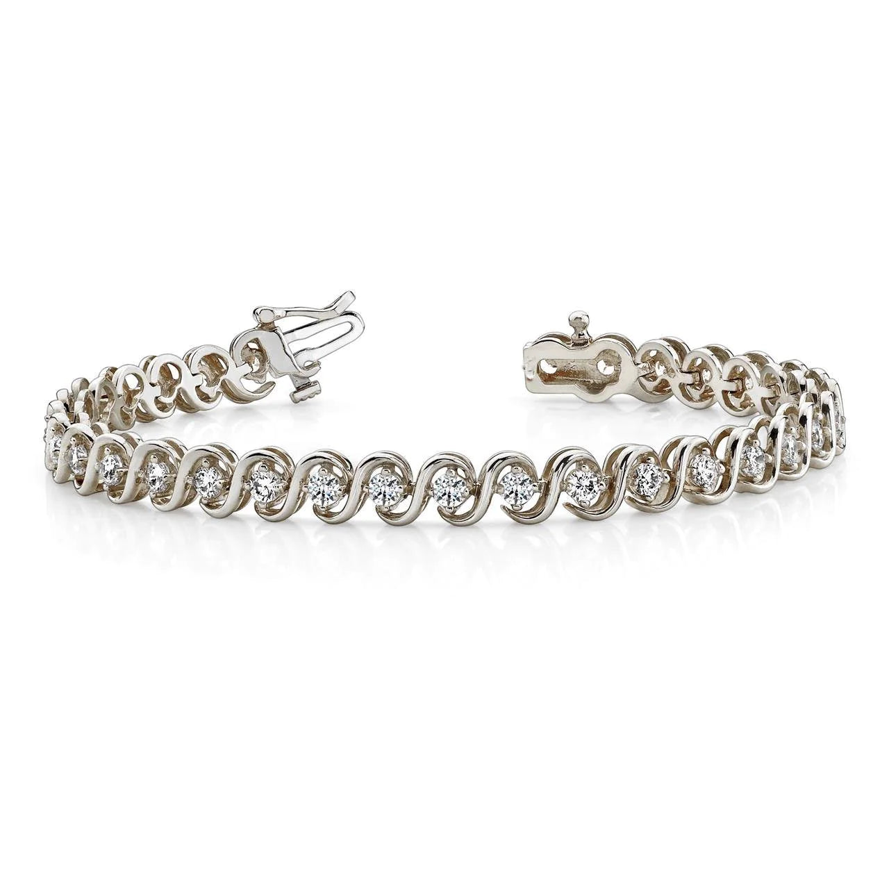 9 Ct. Prong Set Round Real Diamond S Style Tennis Women Bracelet Gold 14K