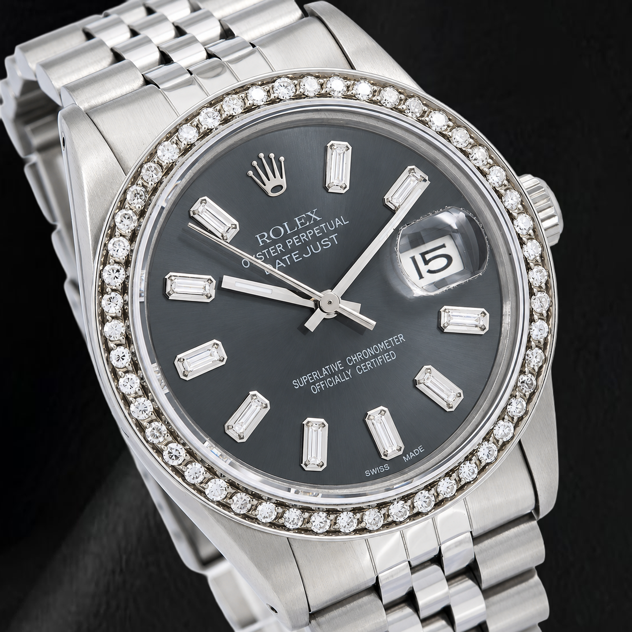 Rolex Datejust 16014 36mm Gray Diamond Dial Stainless Steel Watch