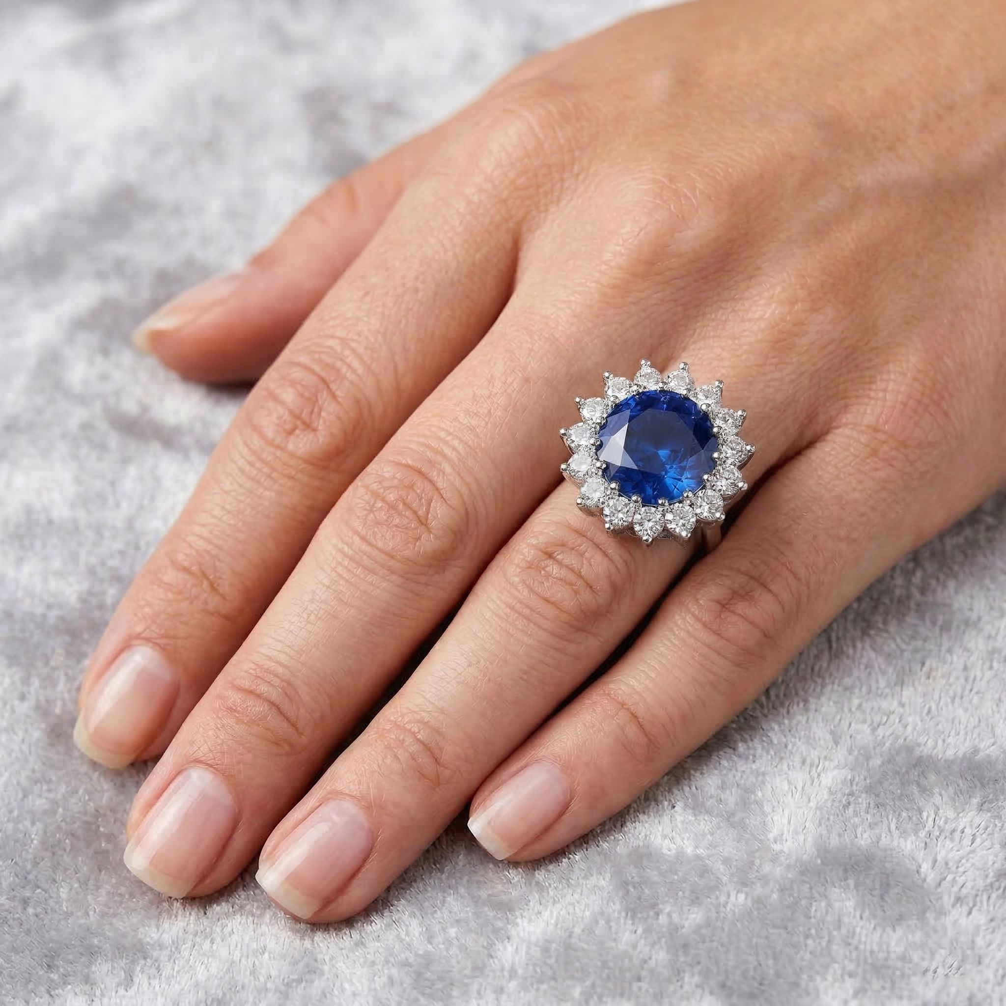 natural round sapphire 9ct ring with diamond accents