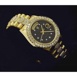 9 Carats Iced Custom Natural Earth Mined Diamond Rolex President Watch Black