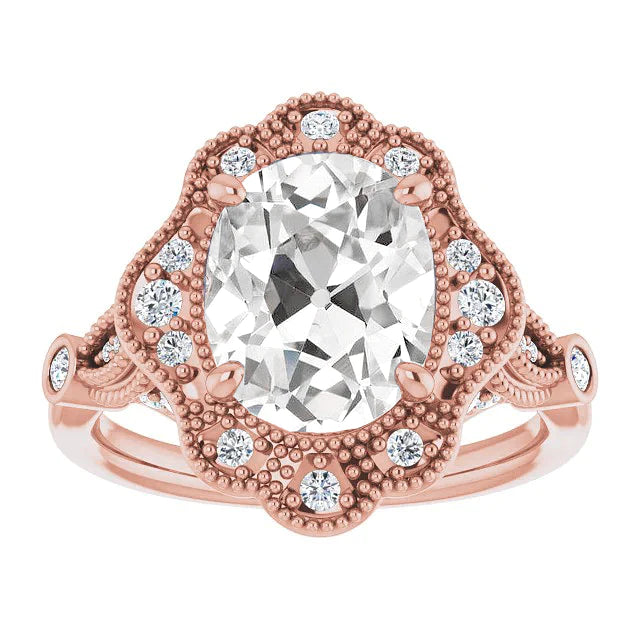 9.75 Carats Halo Wedding Ring Real Oval Old Miner Diamonds Milgrain Shank