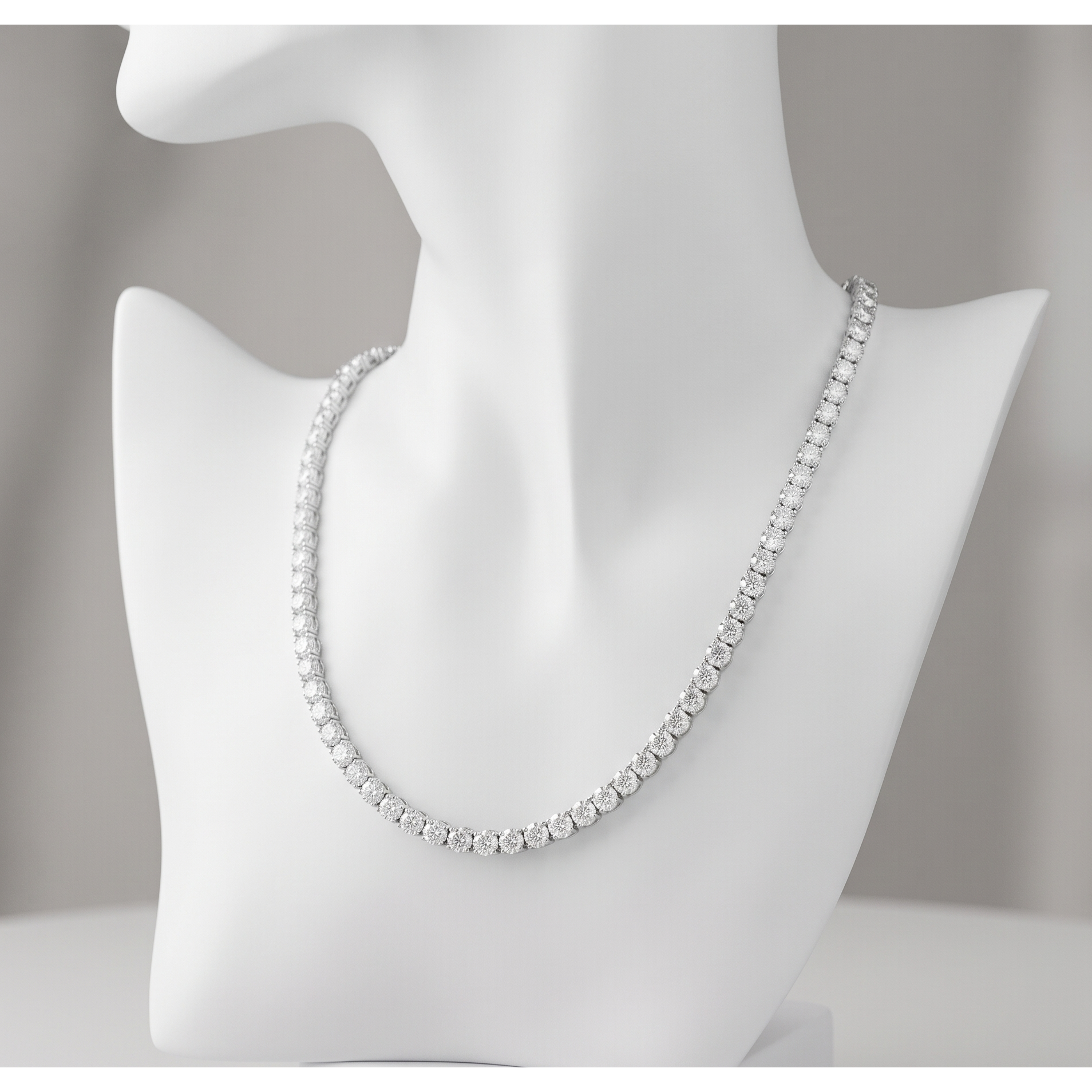 9 Carat Lab Grown Diamonds Tennis Necklace 14K White Gold 18 Inch Chain