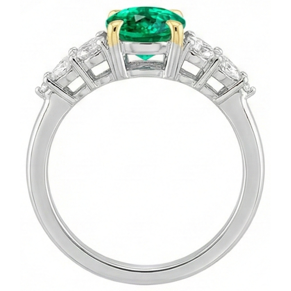Oval Cut Colombian Emerald ring in 14 Karat Two Tone Gold – top view