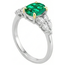 Precious Stone Ring 14 Karat Two Tone Gold with Colombian Emerald – angle view