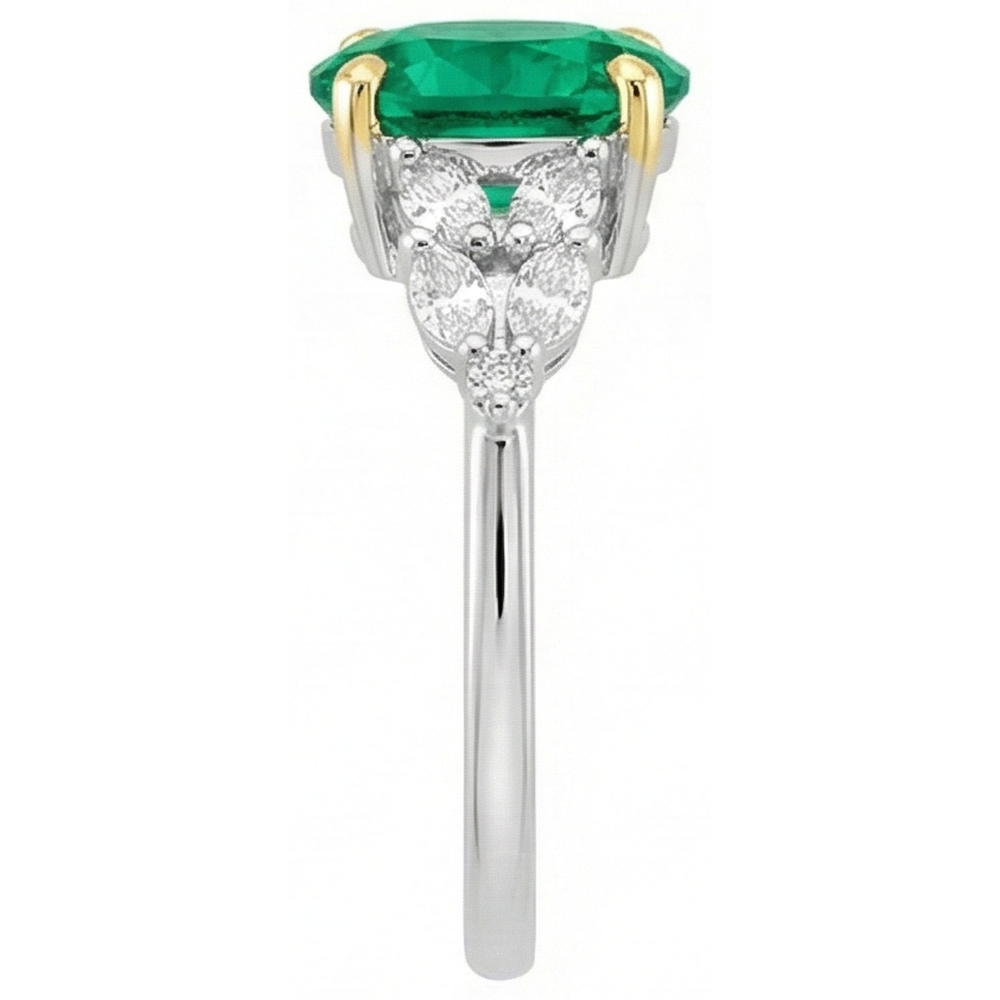 Earth-Mined Colombian Emerald Precious Stone Ring 2 ct 14 Karat Two Tone Gold – profile view
