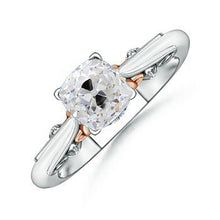 Cushion Natural Earth Mined Diamond Old Miner Ring Solitaire 1.50 Carats Filigree Two Tone