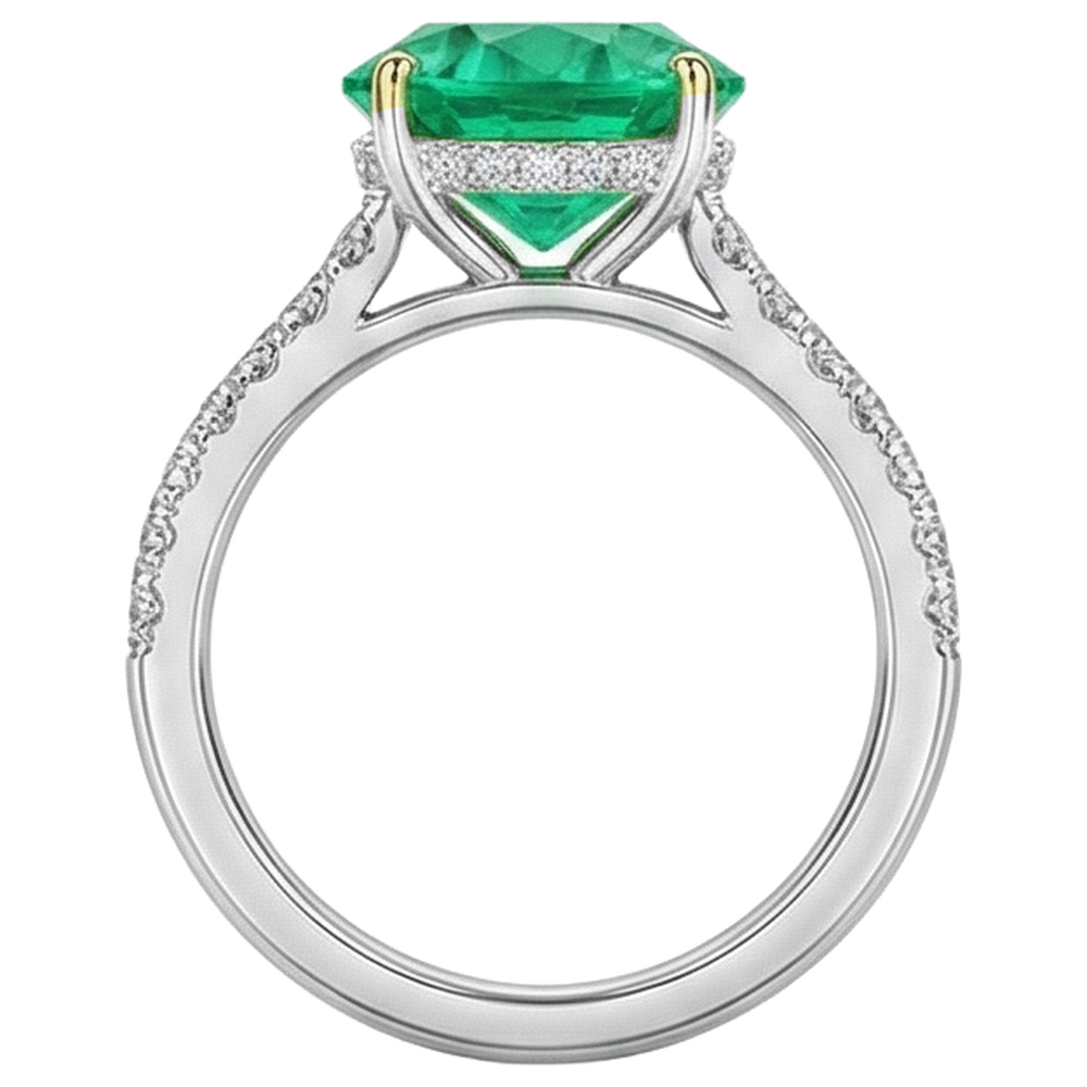 Precious Stone Ring 14 Karat Two Tone Gold with Fine Emerald – back view