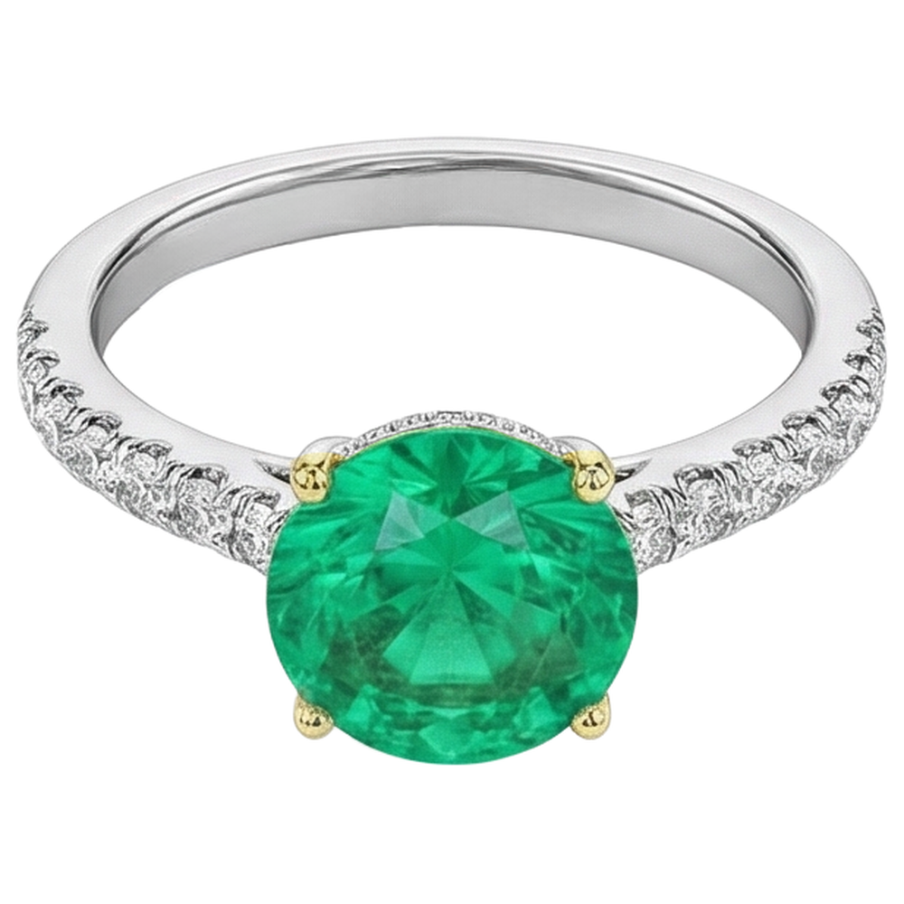 Precious Stone Ring 14 Karat Two Tone Gold with Fine Emerald – side view