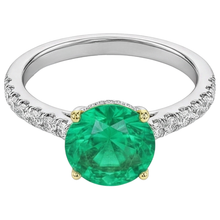 Precious Stone Ring 14 Karat Two Tone Gold with Fine Emerald – side view