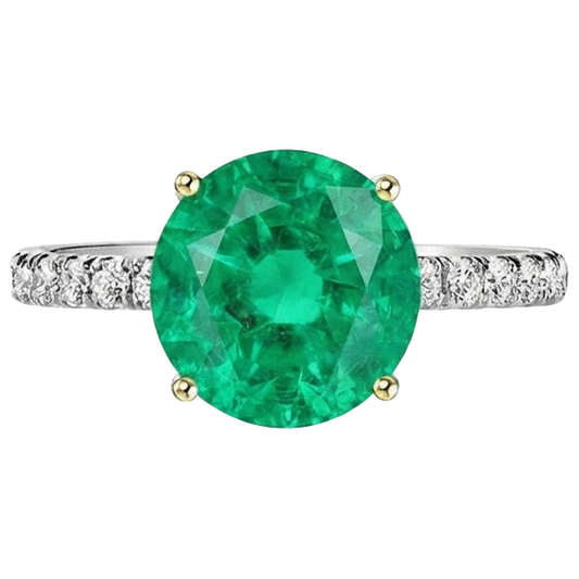 Fine Emerald Precious Stone Ring 3.50-ct 14 Karat Two Tone Gold – front view