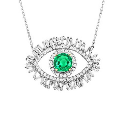 All Seeing Eye Pendant Green Emerald And Diamond Necklace