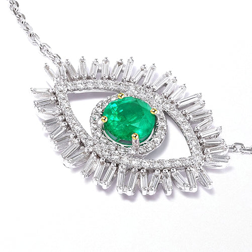 All Seeing Eye Pendant Green Emerald And Natural Earth Mined Diamond Necklace