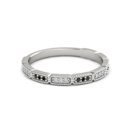Anniversary Band 0.54 Carats Black Genuine Diamonds Vintage White Gold 14K