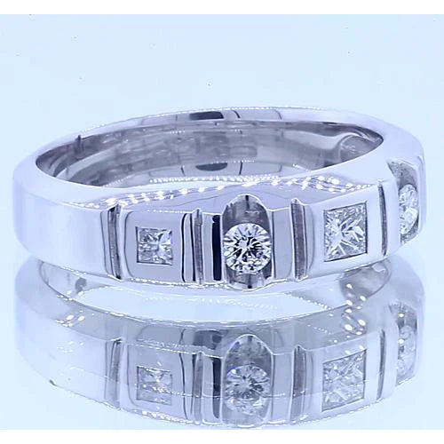 Anniversary Band Princess & Round Real Diamonds White Gold 14K 1 Carat