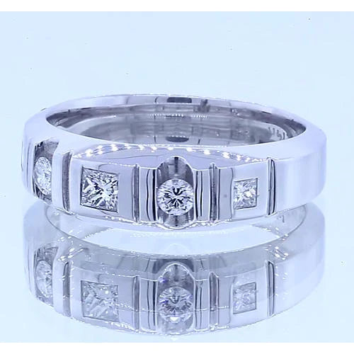 Anniversary Band Princess & Round Real Diamonds White Gold 14K 1 Carat