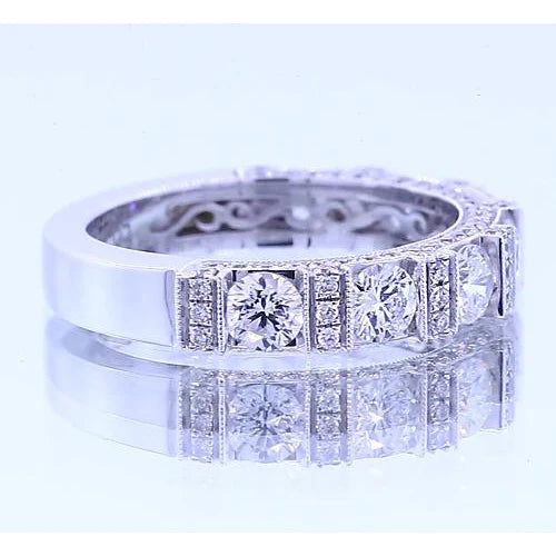 Anniversary Band Round Natural Diamond Vintage Look 1.65 Carats White Gold 14K