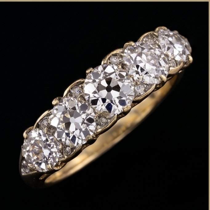 Anniversary Band Round Old Miner Natural Earth Mined Diamond 5 Stone Jewellery 5 Carats