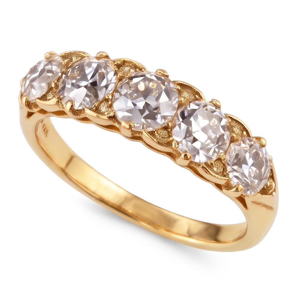 Anniversary Band Round Old Miner Natural Earth Mined Diamond 5 Stone Jewellery 5 Carats