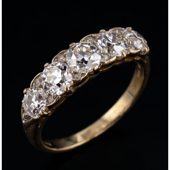 Anniversary Band Round Old Miner Natural Earth Mined Diamond 5 Stone Jewellery 5 Carats